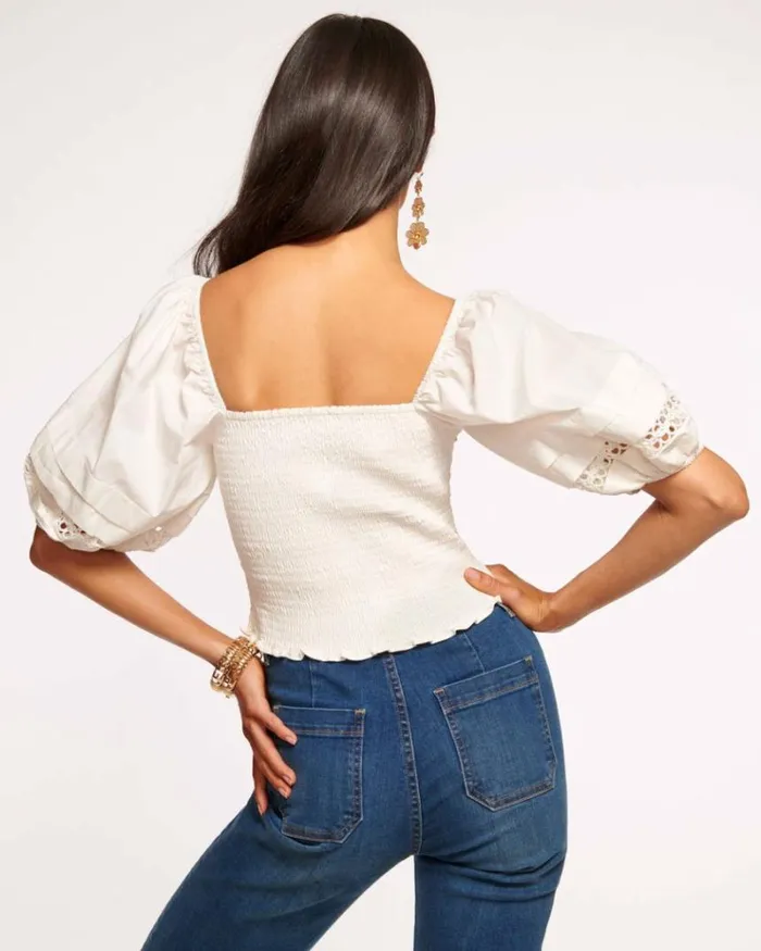 Ramy Brook Tops Women Zayla Poplin Smocked Top White
