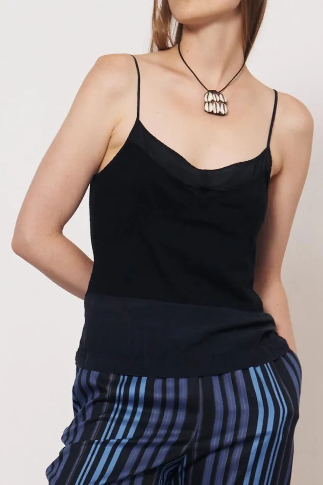 Raquel Allegra Black Fulani Tank Top Women Tops