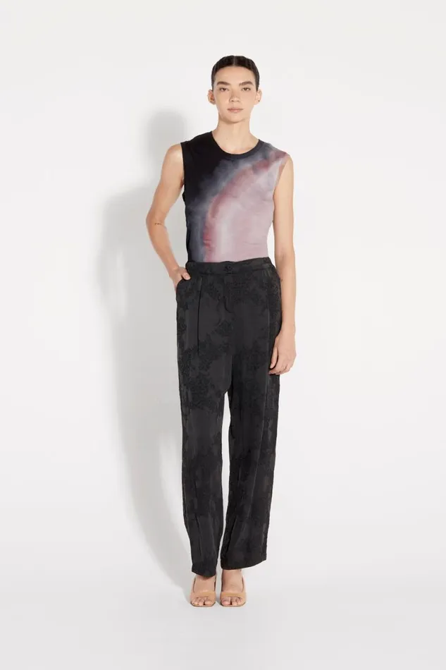 Raquel Allegra Black Silk Jacquard Bianca Pant Women Bottoms