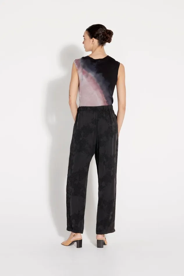 Raquel Allegra Black Silk Jacquard Bianca Pant Women Bottoms