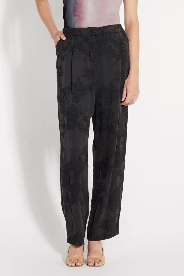 Raquel Allegra Black Silk Jacquard Bianca Pant Women Bottoms