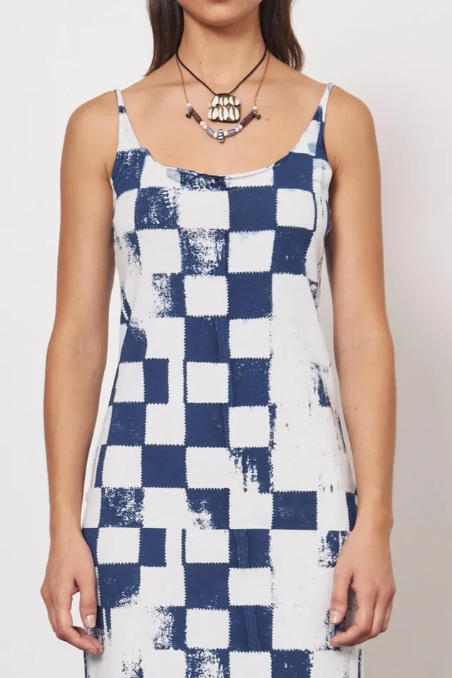 Raquel Allegra Check Ice Blue And Midnight Dakar Tank Dress Women Dresses