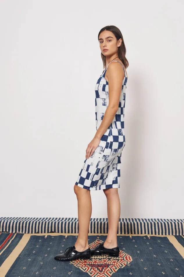Raquel Allegra Check Ice Blue And Midnight Dakar Tank Dress Women Dresses