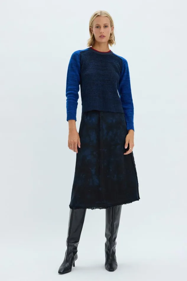 Raquel Allegra Dark Indigo Denim Aurora Skirt Women Dresses