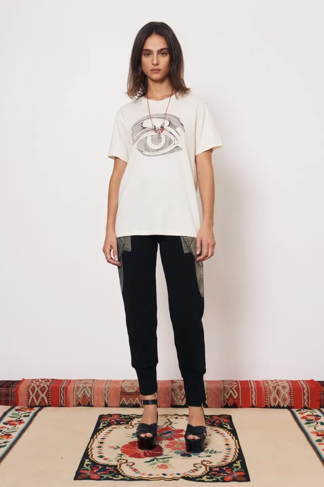 Raquel Allegra Dirty White Betty Tee With Evil Eye Women Tops