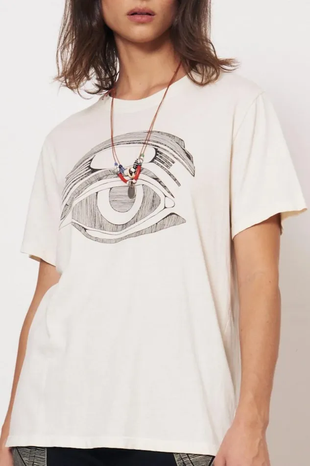 Raquel Allegra Dirty White Betty Tee With Evil Eye Women Tops