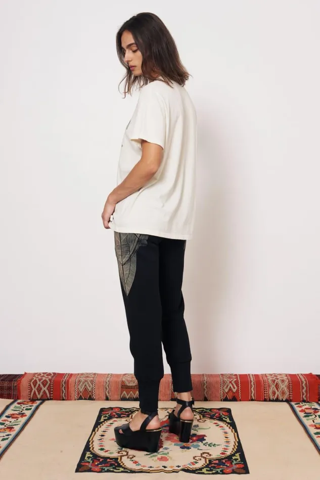 Raquel Allegra Dirty White Betty Tee With Evil Eye Women Tops
