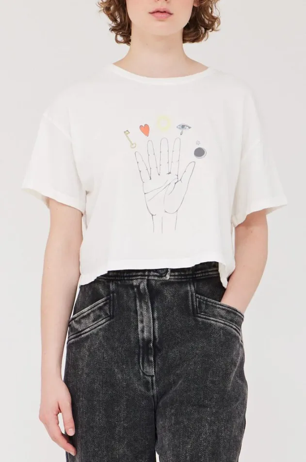 Raquel Allegra Dirty White Cosmic Hand Claudia Top Women TShirts