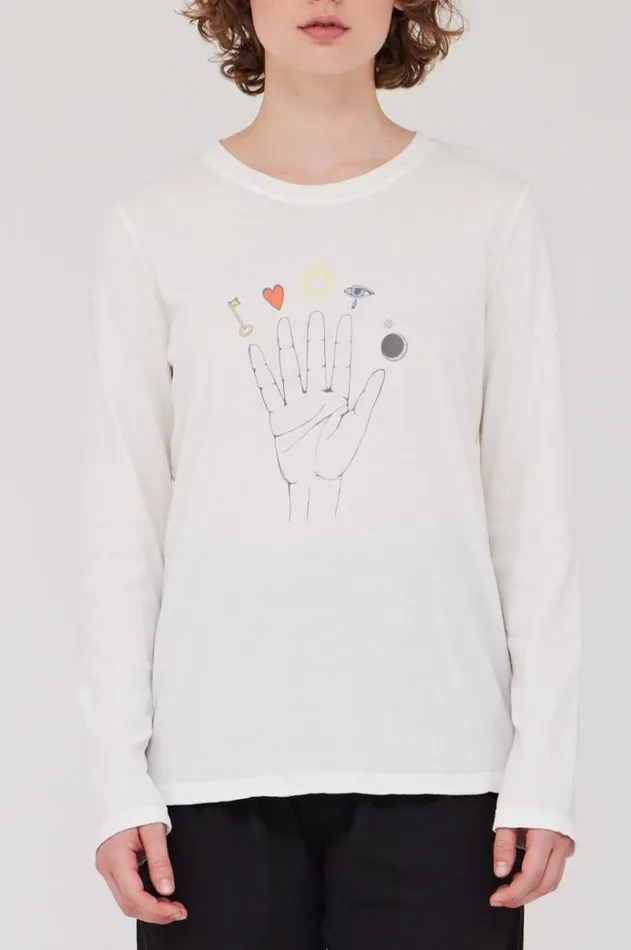 Raquel Allegra Dirty White Cosmic Hand Tilda Tee Women Tops