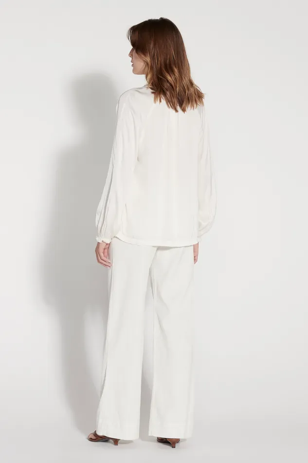Raquel Allegra Dirty White Victorian Ruffle Blouse Women Tops