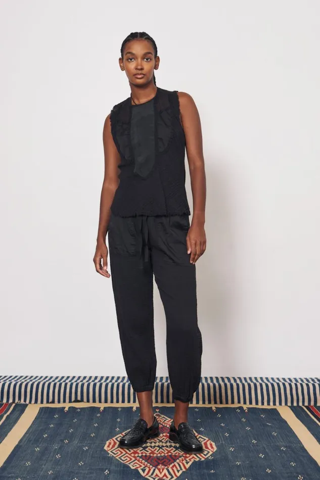 Raquel Allegra Gauze and Cotton Sateen Faded Black Kampala Top Women Tops