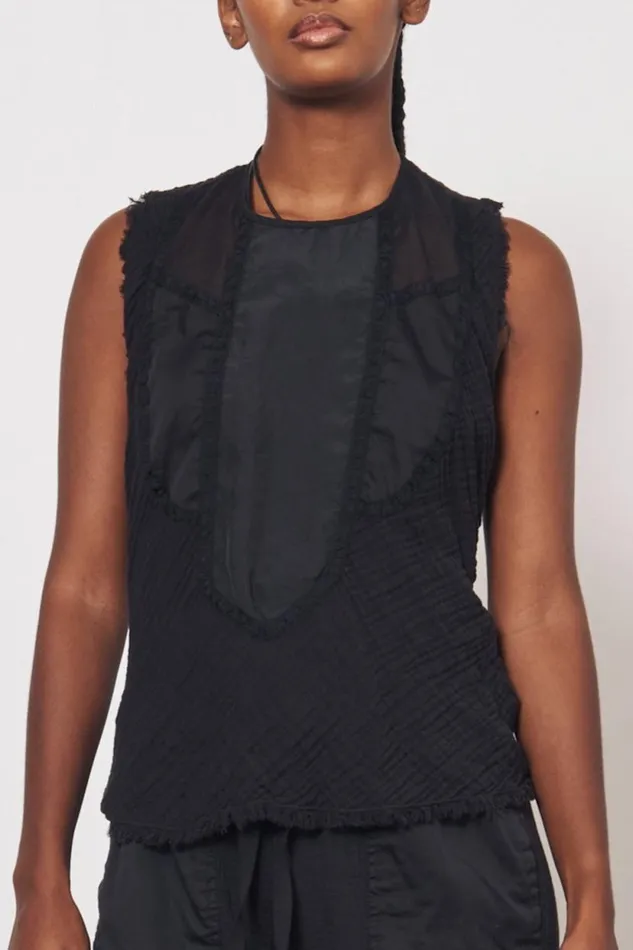 Raquel Allegra Gauze and Cotton Sateen Faded Black Kampala Top Women Tops