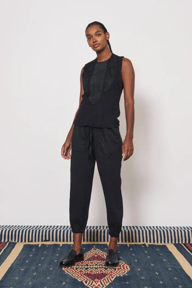 Raquel Allegra Gauze and Cotton Sateen Faded Black Kampala Top Women Tops