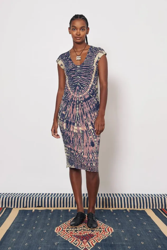 Raquel Allegra Jasper And Navy Zanzibar Midi Dress Women Dresses