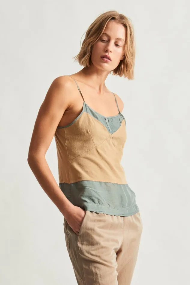 Raquel Allegra Khaki Fulani Tank Top Women Tops