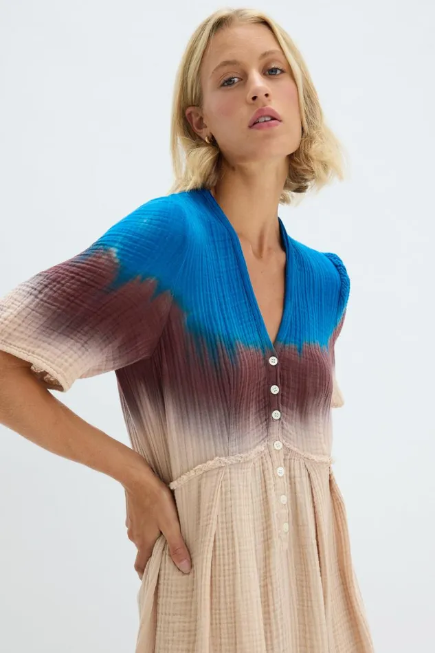 Raquel Allegra Lapis Multi Dual Gauze Garden Dress Women Jackets
