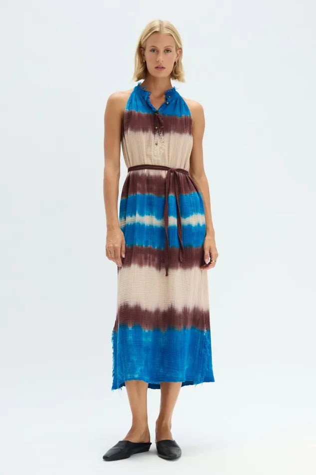 Raquel Allegra Lapis Multi Dual Gauze Halter Dress Women Jackets