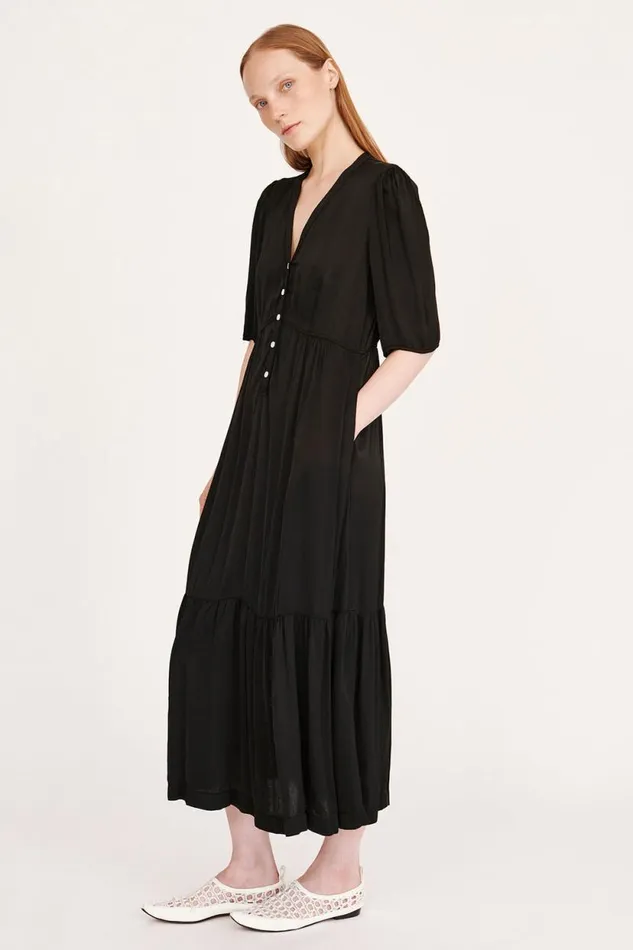 Raquel Allegra Pebble Satin Black Perfect Dress Women Dresses