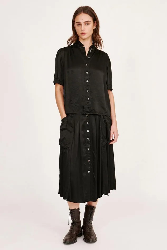 Raquel Allegra Pebble Satin Black Victory Blouse Women Tops