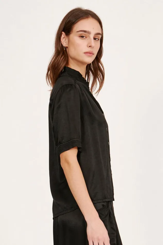 Raquel Allegra Pebble Satin Black Victory Blouse Women Tops