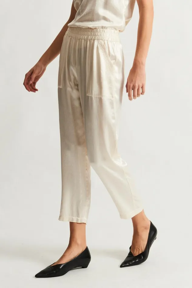 Raquel Allegra Pebble Satin Ivory Trapunto Pant Women Tops