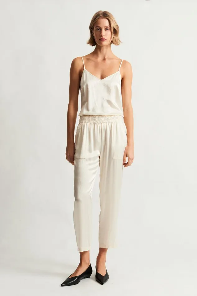 Raquel Allegra Pebble Satin Ivory Trapunto Pant Women Tops