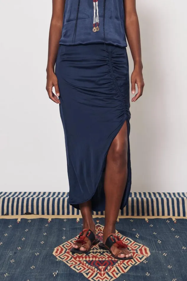 Raquel Allegra Pebble Satin Midnight Pretoria Midi Skirt Women Bottoms