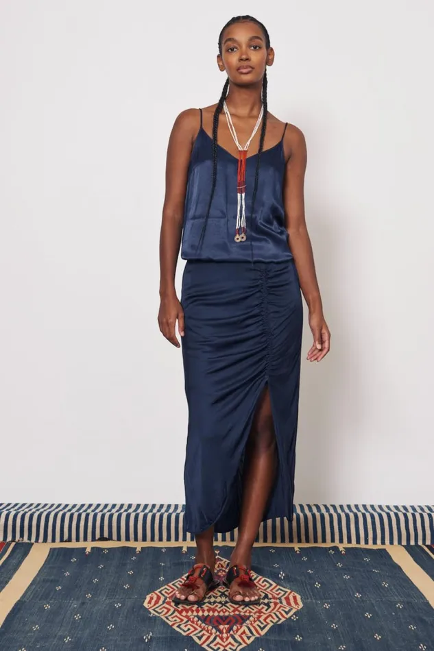 Raquel Allegra Pebble Satin Midnight Pretoria Midi Skirt Women Bottoms