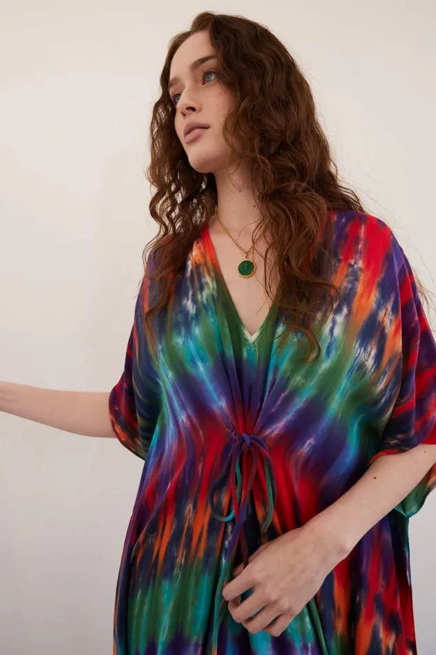 Raquel Allegra Rainbow Kigali Silk Caftan Women Dresses