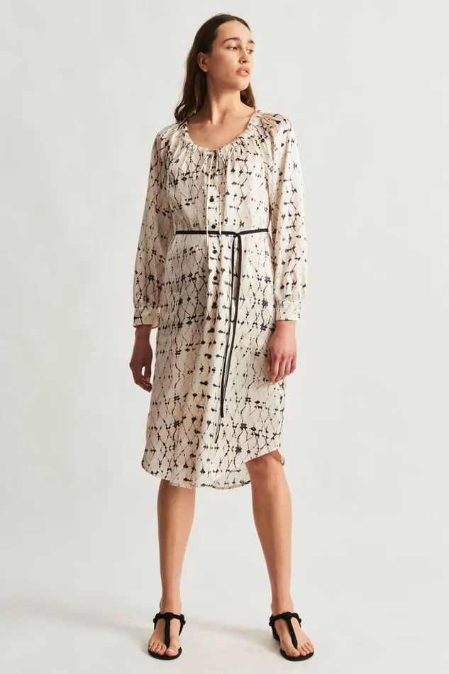 Raquel Allegra Silk Charmeuse Diamond Cream Masai Midi Dress Women Dresses