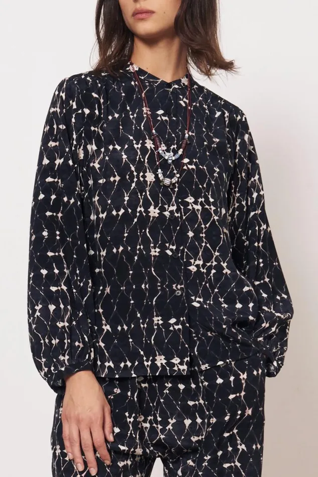 Raquel Allegra Silk Georgette Diamond Charcoal Vanessa Blouse Women Tops