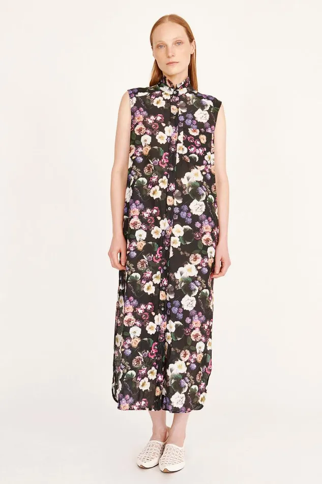 Raquel Allegra Silk Voile Black Floral Highland Dress Women Dresses