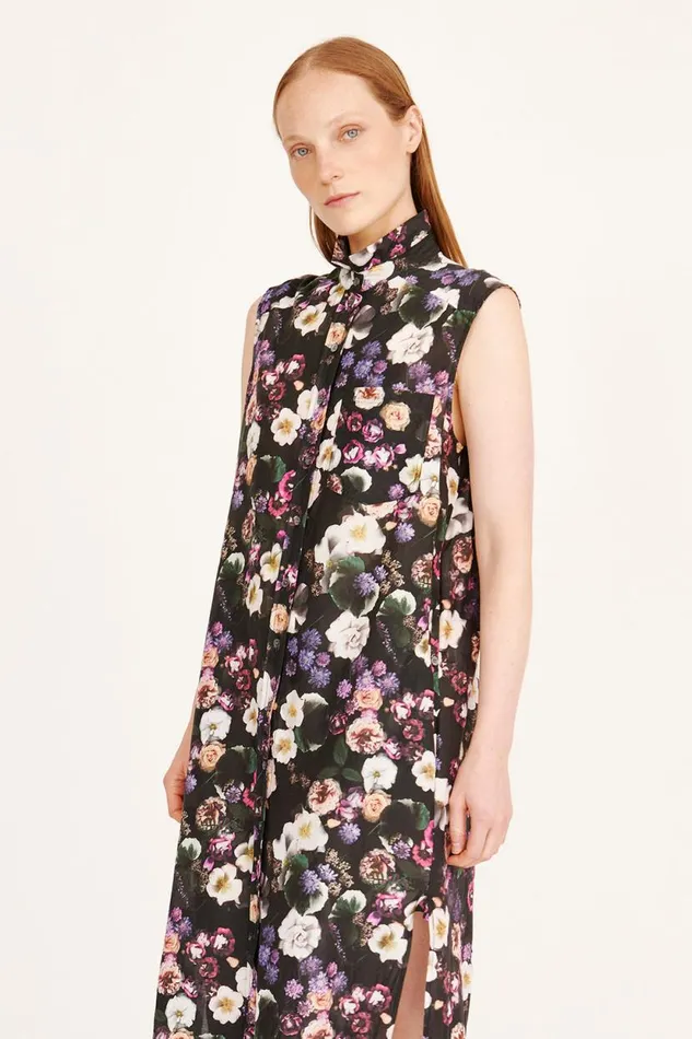 Raquel Allegra Silk Voile Black Floral Highland Dress Women Dresses
