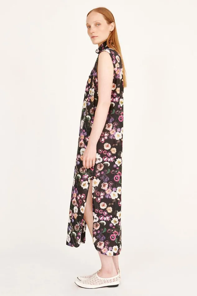 Raquel Allegra Silk Voile Black Floral Highland Dress Women Dresses
