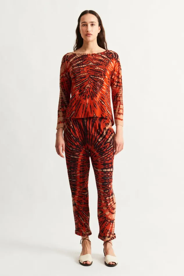 Raquel Allegra Tomato And Navy Toureg Top Women Tops