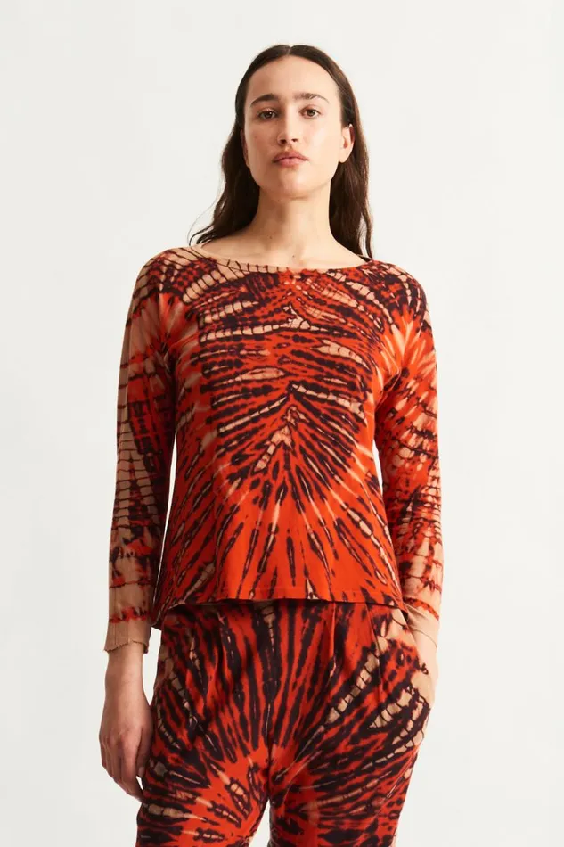 Raquel Allegra Tomato And Navy Toureg Top Women Tops