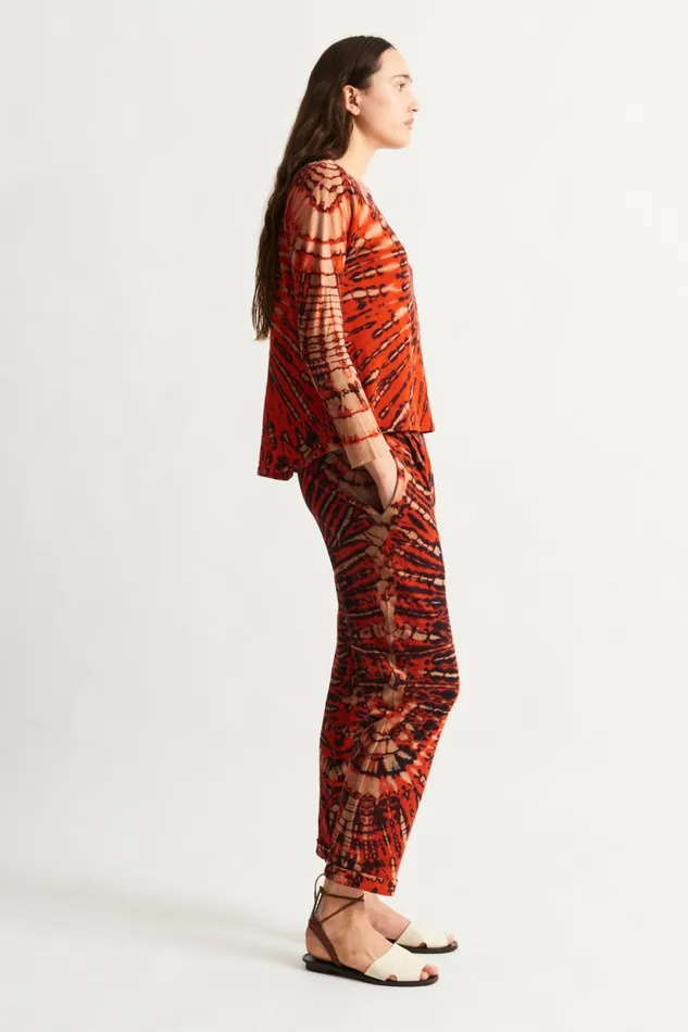 Raquel Allegra Tomato And Navy Toureg Top Women Tops