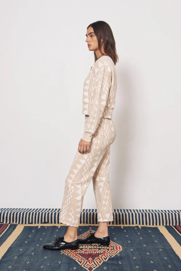 Raquel Allegra Tribal Geo Camel and Dirty White Joberg Sweatshirt Women Tops