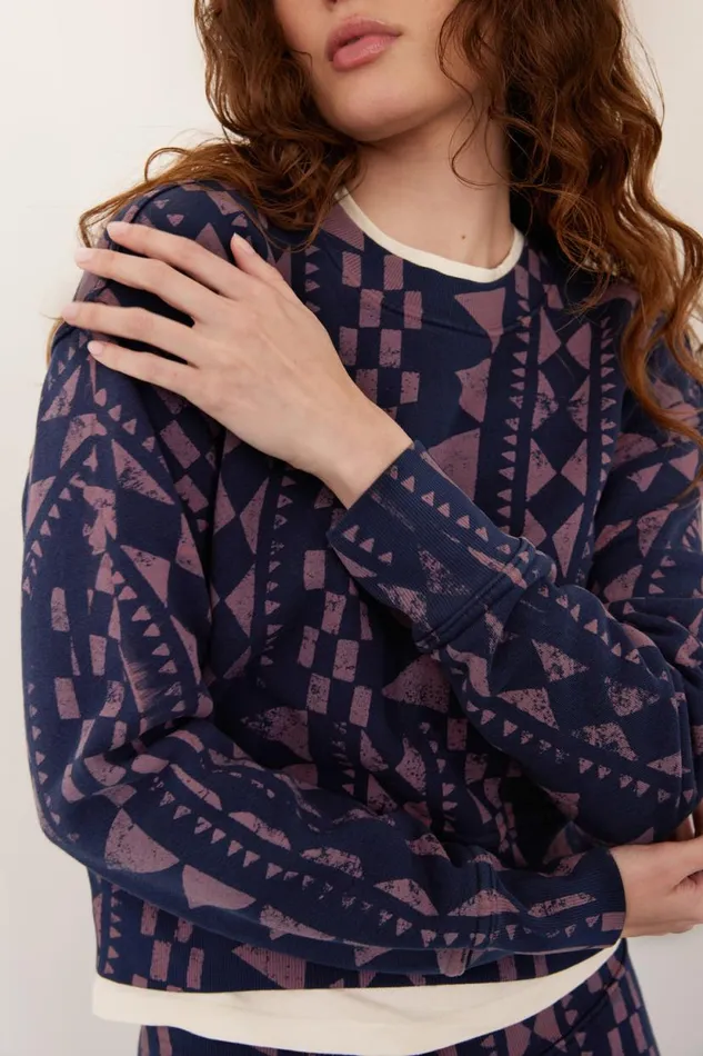 Raquel Allegra Tribal Geo Midnight and Jasper Joberg Sweatshirt Women Tops
