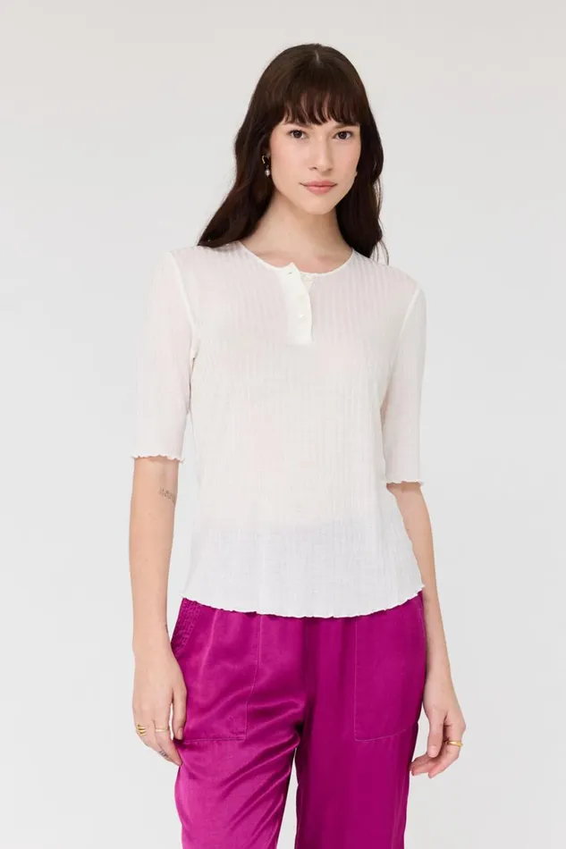 Raquel Allegra Washed White Henley Zulu Top Women Tops