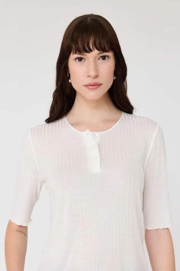 Raquel Allegra Washed White Henley Zulu Top Women Tops