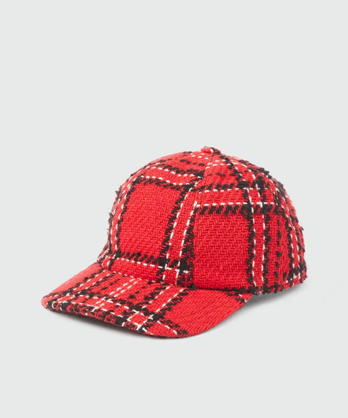 Red Tweed Maxi Check Baseball Cap Women MSGM Hats Scarves And Gloves