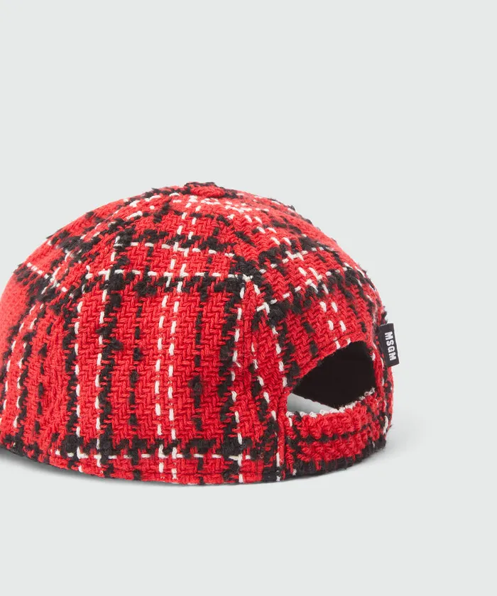 Red Tweed Maxi Check Baseball Cap Women MSGM Hats Scarves And Gloves