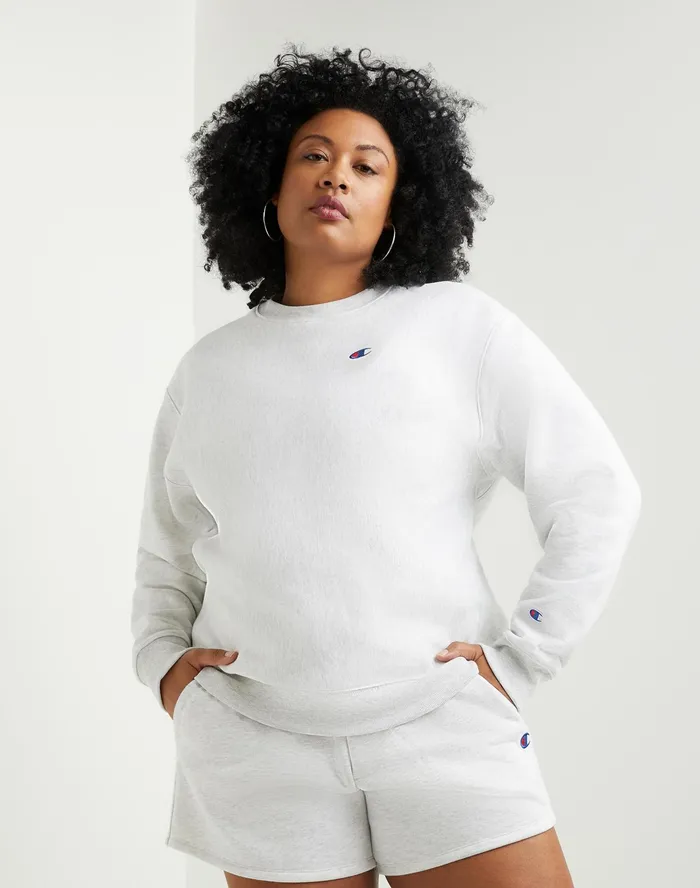 Reverse Weave Crewneck Sweatshirt C Logo Plus Size Silver Grey Women Champion Hoodies and Sweatshirts