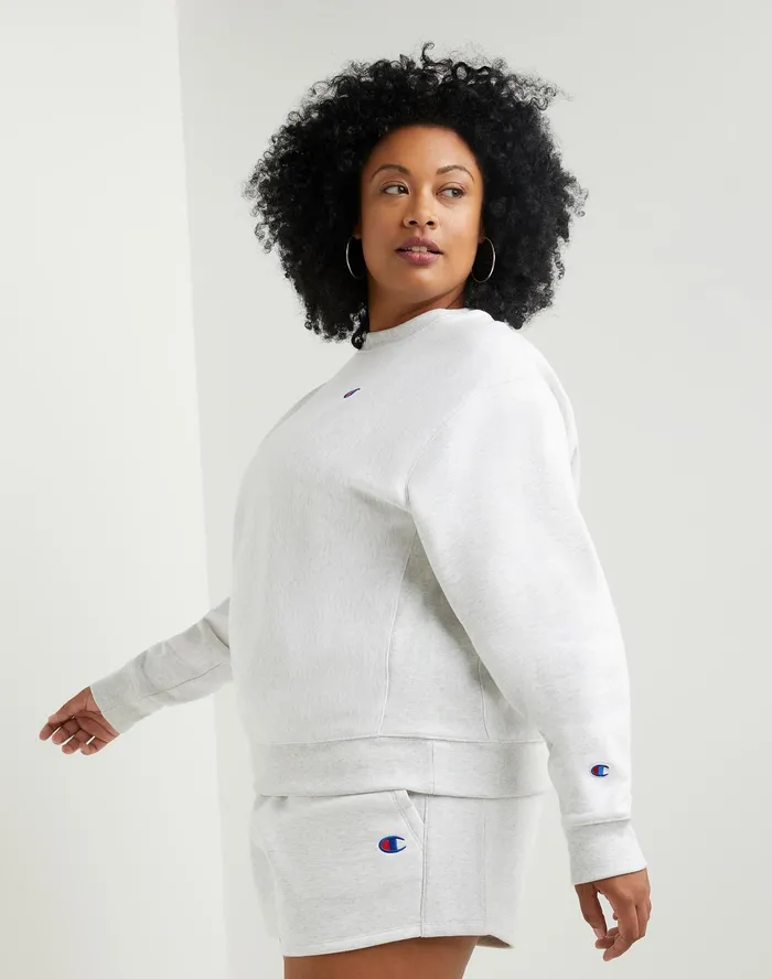 Reverse Weave Crewneck Sweatshirt C Logo Plus Size Silver Grey Women Champion Hoodies and Sweatshirts