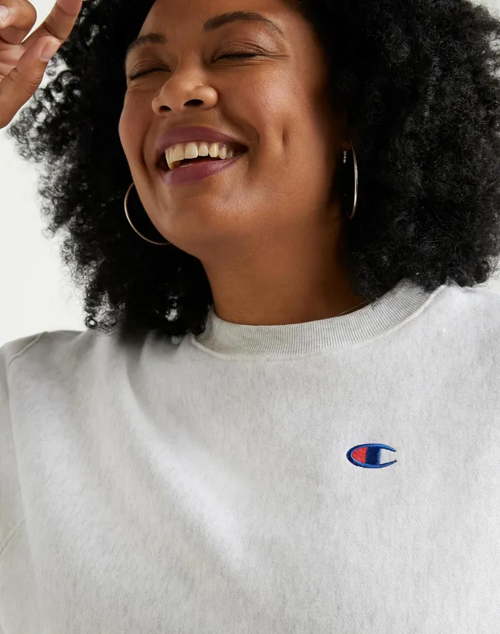Reverse Weave Crewneck Sweatshirt C Logo Plus Size Silver Grey Women Champion Hoodies and Sweatshirts