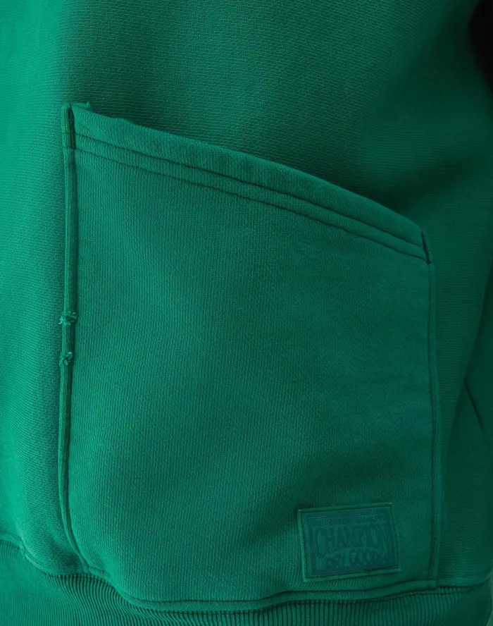 Reverse Weave Crossover Hoodie Ink Stamped Time Capsule Athletic Dark Green Men Champion Hoodies and Sweatshirts