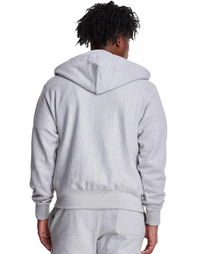 Reverse Weave Full Zip Hoodie Embroidered C Logo Oxford Grey Men Champion Hoodies and Sweatshirts