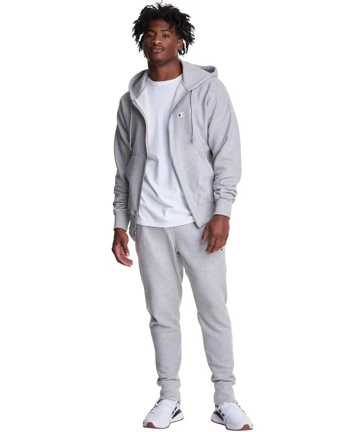 Reverse Weave Full Zip Hoodie Embroidered C Logo Oxford Grey Men Champion Hoodies and Sweatshirts