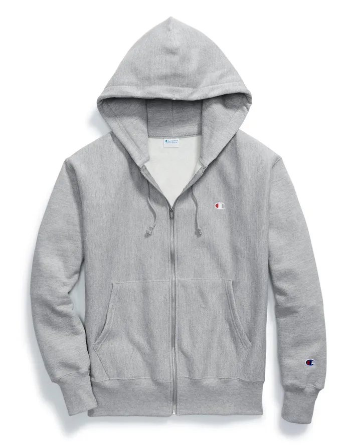 Reverse Weave Full Zip Hoodie Embroidered C Logo Oxford Grey Men Champion Hoodies and Sweatshirts